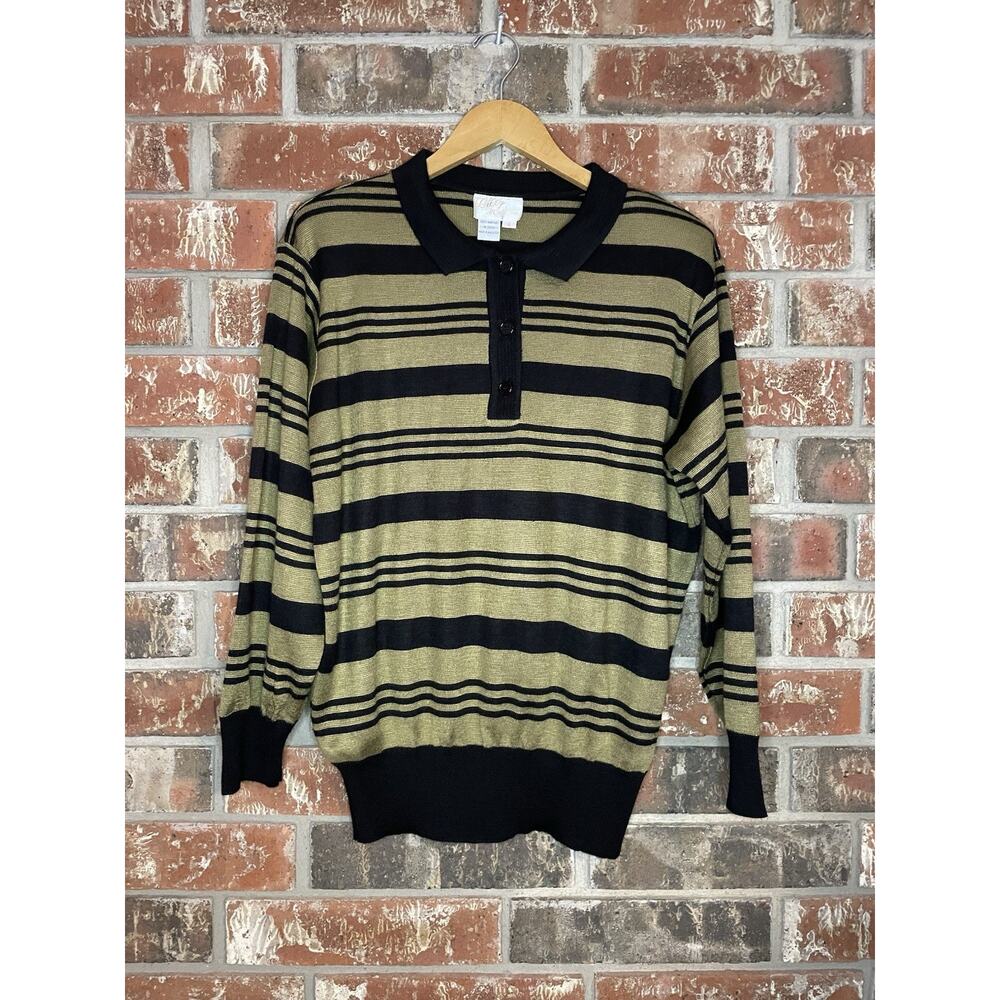 Vintage Lilly of California Stripped Green and Black Polo Womens Large Retro
